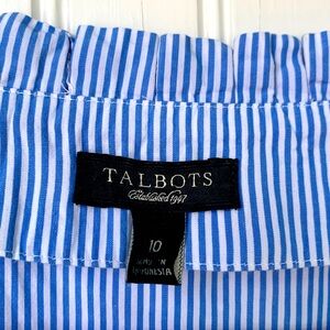 Talbots (Size 10) Pinstripe Blue & White Sleeveless with Split Neck; Pullover